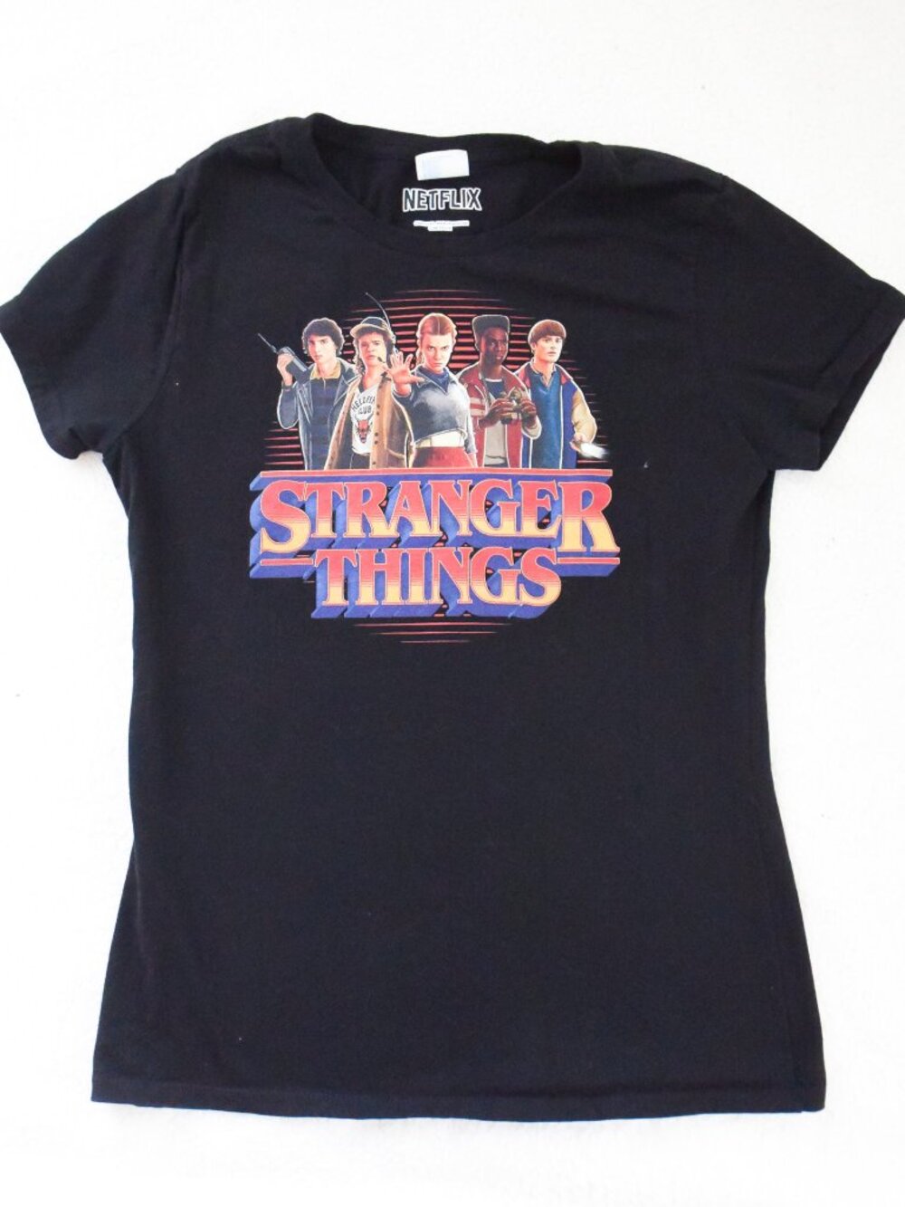 *Stranger Things* Womens Netflix Black Graphic T-Shirt - Small.